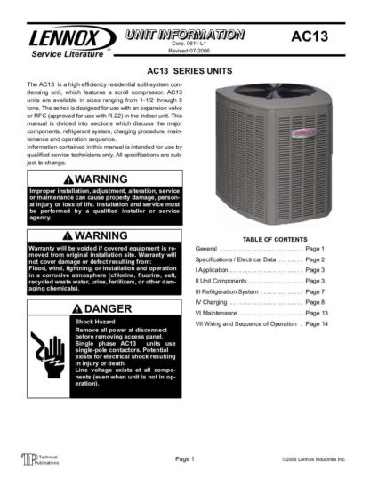 Lennox Air Conditioner Service Manual 07