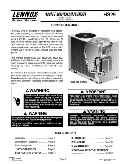 Lennox Air Conditioner Service Manual 27