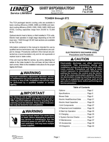 Lennox Air Conditioner Service Manual 60