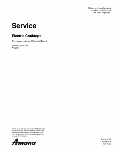 Amana Food Warmer Service Manual 14
