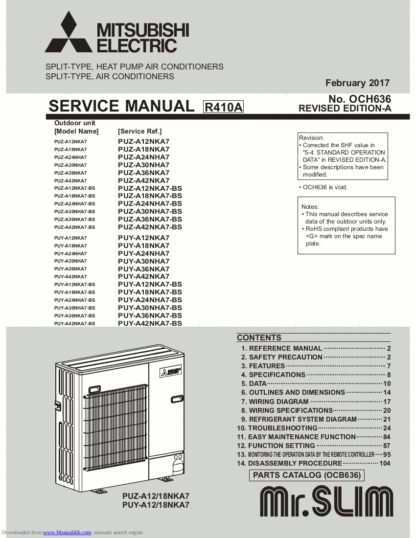 Mitsubishi Air Conditioner Service Manual 114