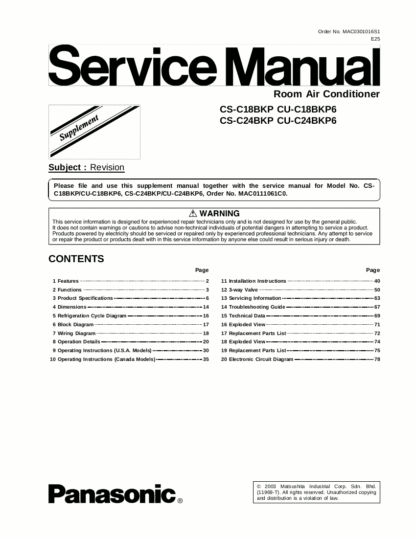 Panasonic Air Conditioner Service Manual 04