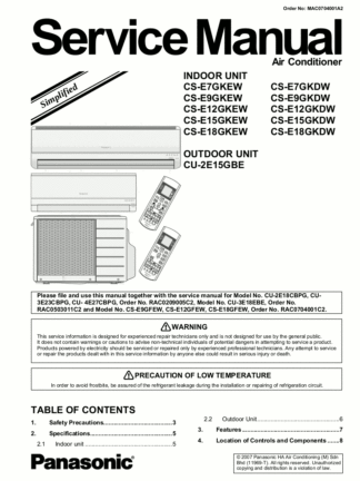 Panasonic Air Conditioner Service Manual 09