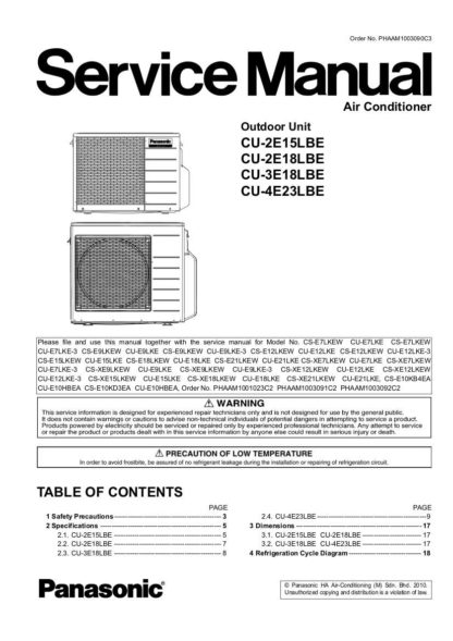 Panasonic Air Conditioner Service Manual 10