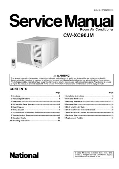 Panasonic Air Conditioner Service Manual 100