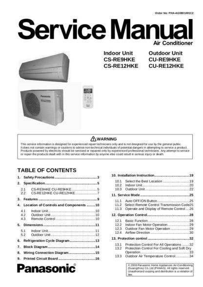 Panasonic Air Conditioner Service Manual 13