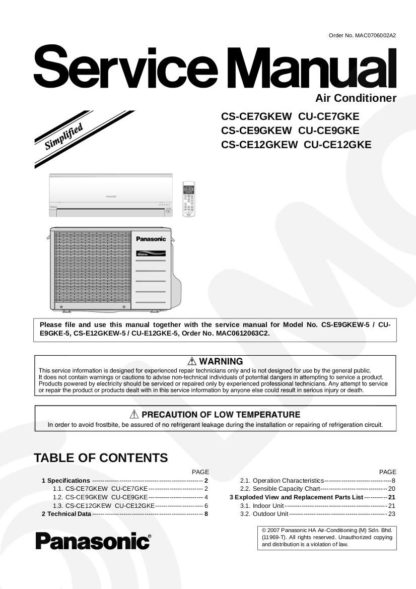 Panasonic Air Conditioner Service Manual 17