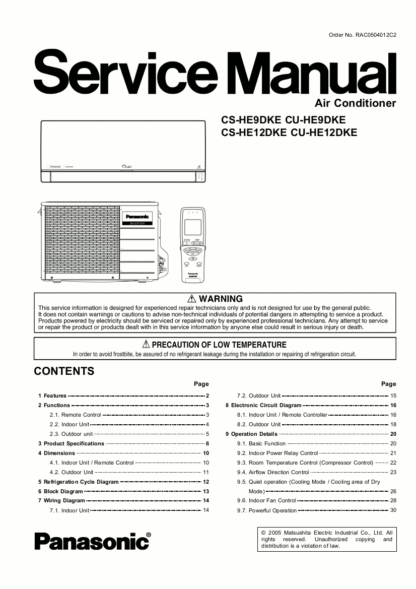 Panasonic Air Conditioner Service Manual 30
