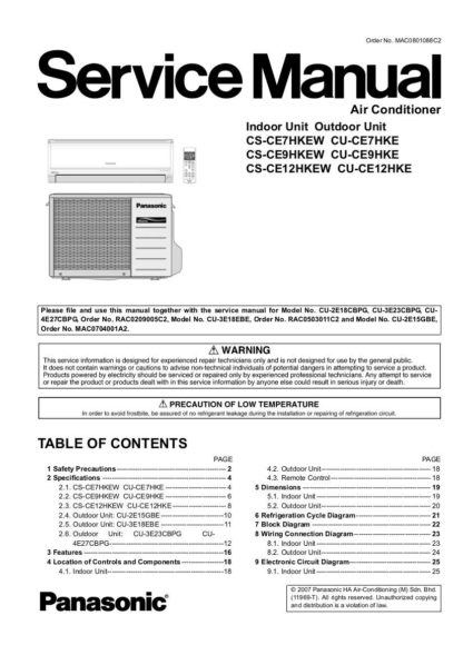 Panasonic Air Conditioner Service Manual 3158