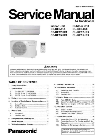 Panasonic Air Conditioner Service Manual 33