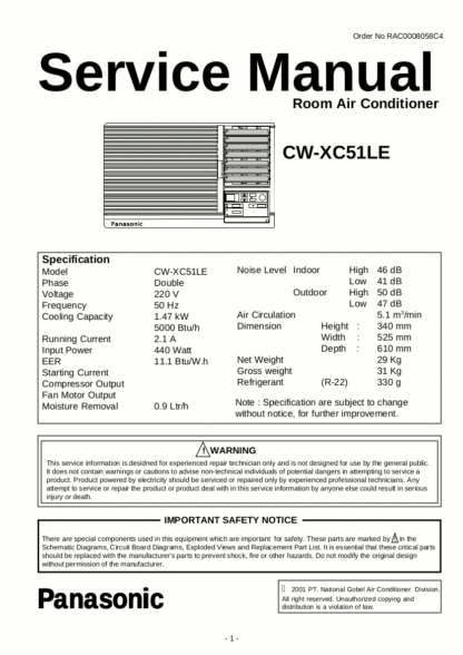 Panasonic Air Conditioner Service Manual 39