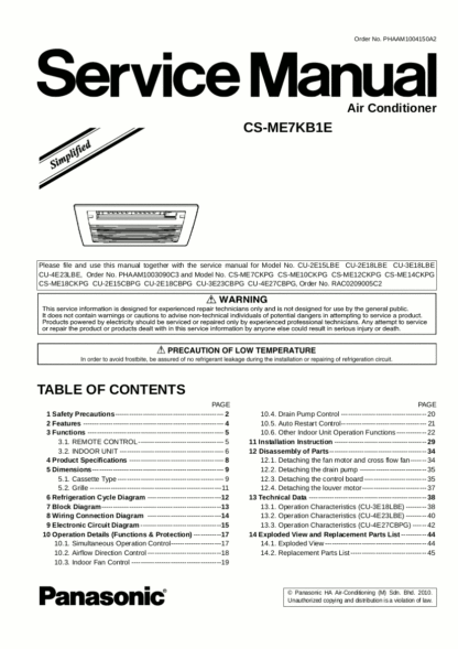 Panasonic Air Conditioner Service Manual 44