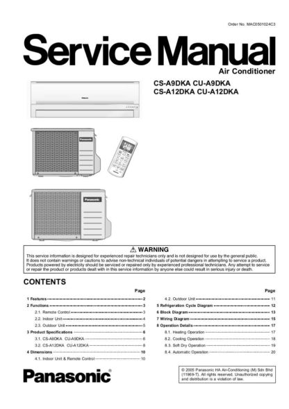 Panasonic Air Conditioner Service Manual 70