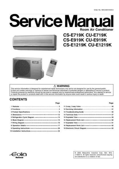 Panasonic Air Conditioner Service Manual 80