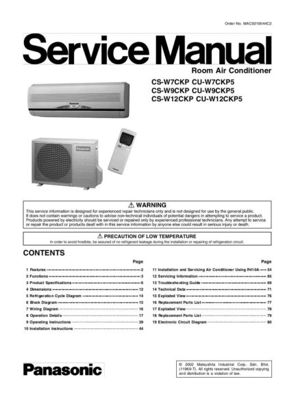 Panasonic Air Conditioner Service Manual 84