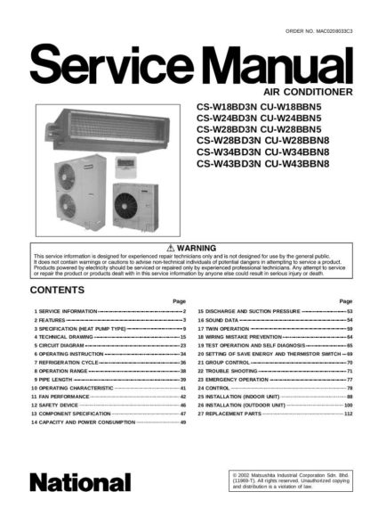 Panasonic Air Conditioner Service Manual 87