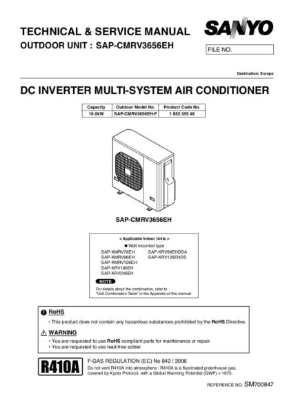 Sanyo Air Conditioner Service Manual 34