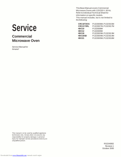Amana Microwave Oven Service Manual 24