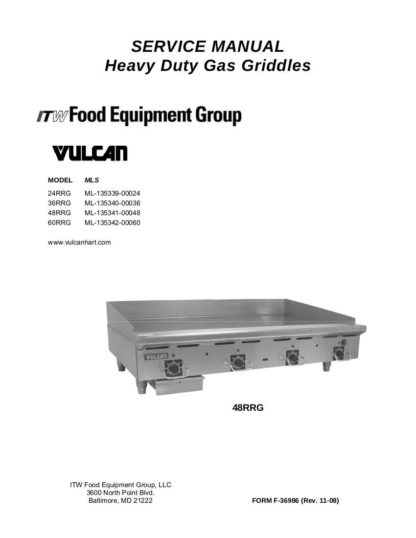 Vulcan Food Warmer Service Manual 22