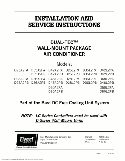 Bard Air Conditioner Service Manual 07