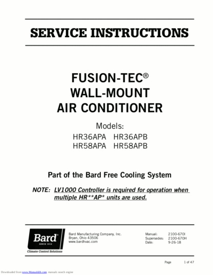 Bard Air Conditioner Service Manual 09