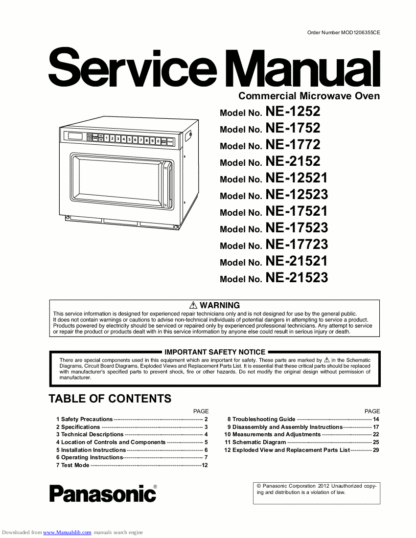 Panasonic Microwave Oven Service Manual 34
