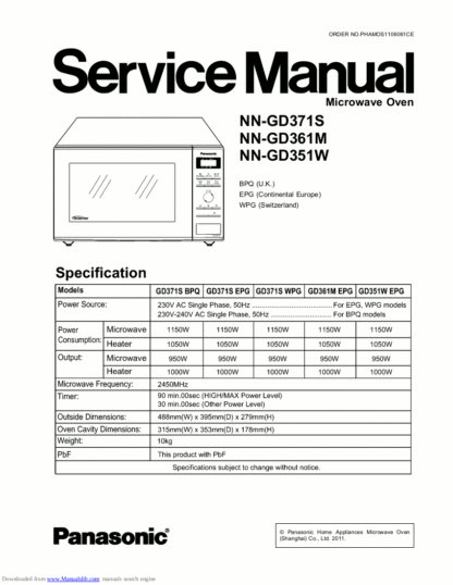 Panasonic Microwave Oven Service Manual 37