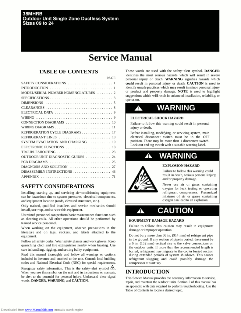 Carrier Air Conditioner Service Manual Model 38MHRBC12AA1