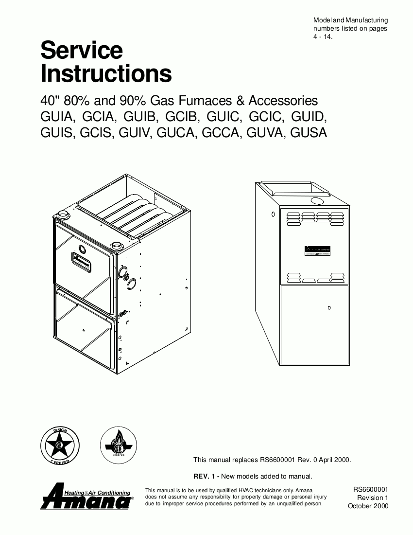 Amana Furnace Service Manual For Models Guia Gcia Guib Gcib Guic