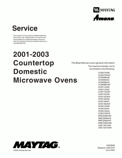 Amana Microwave Oven Service Manual 12