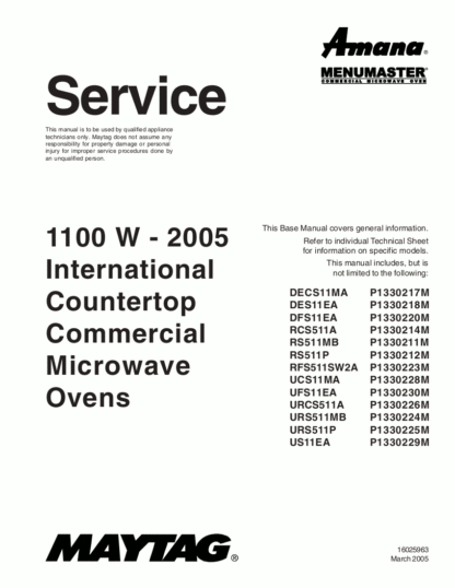 Amana Microwave Oven Service Manual 13