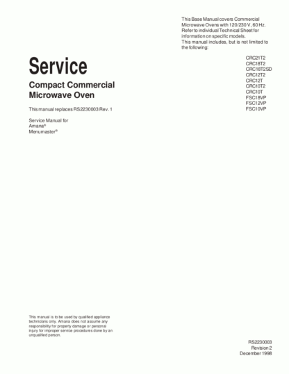 Amana Microwave Oven Service Manual 18