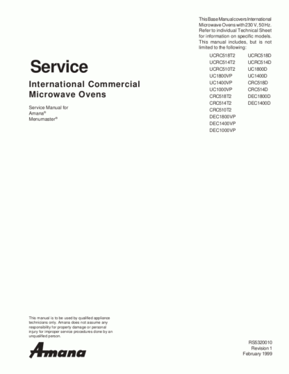 Amana Microwave Oven Service Manual 20