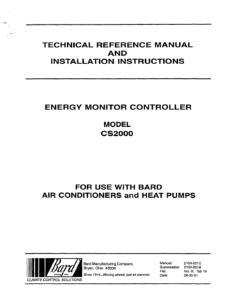Bard Heat Pump Service Manual 01