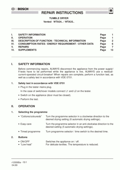Bosch Dryer Service Manual 01