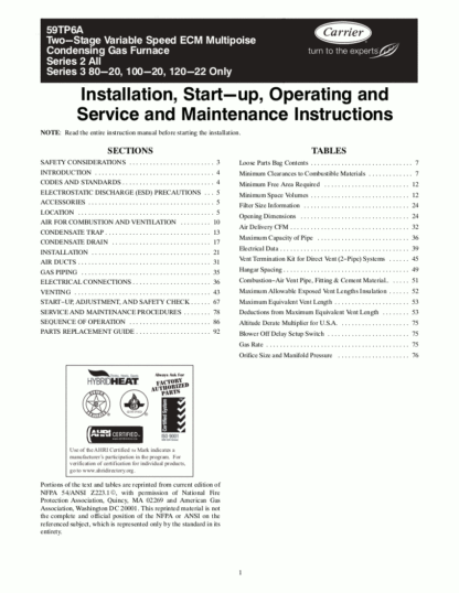 Carrier Heater Service Manual 20