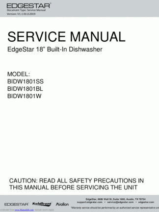 EdgeStar Dishwasher Service Manual 01