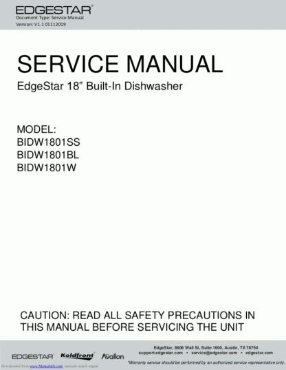 EdgeStar Dishwasher Service Manual 01
