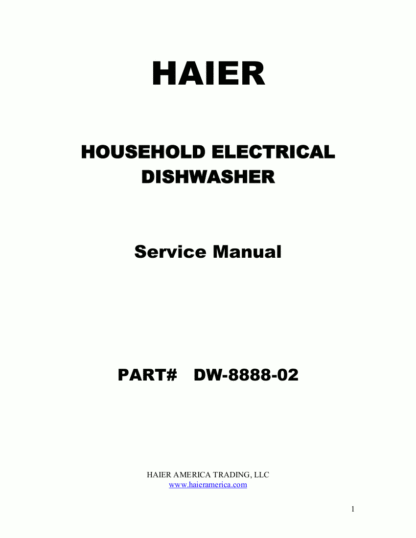 Haier Dishwasher Service Manual 03