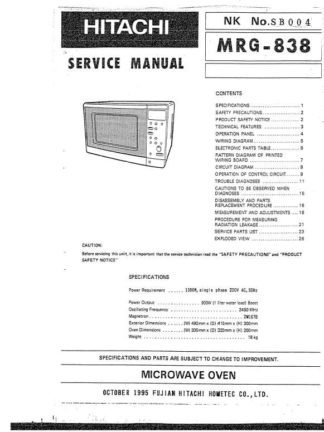 Hitachi Microwave Oven Service Manual 02