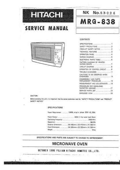 Hitachi Microwave Oven Service Manual 02
