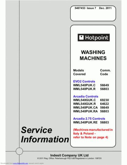 Hotpoint Washer Service Manual 03