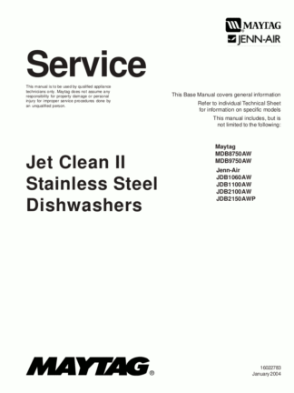 Jenn-Air Dishwasher Service Manual 01