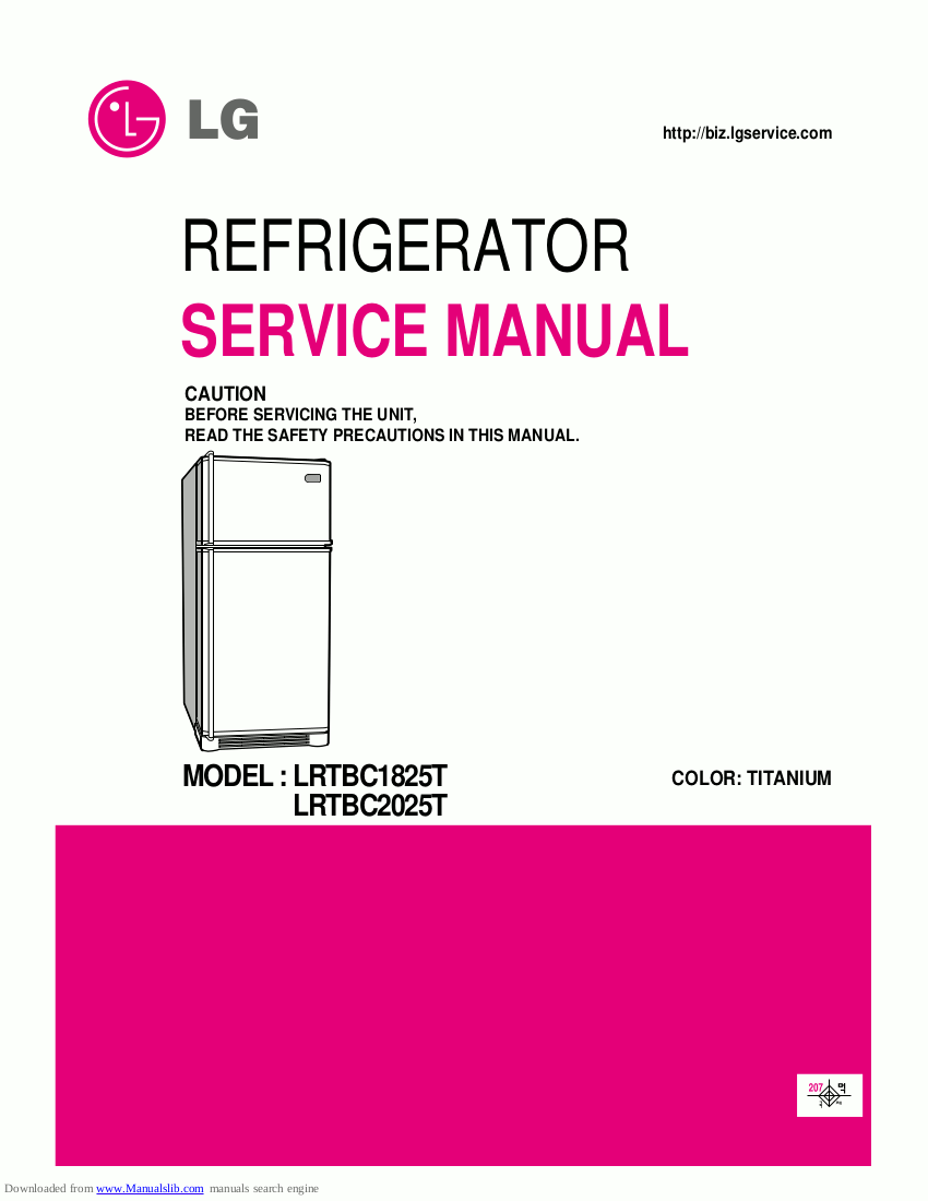 LG Refrigerator Service Manual for Models LRTBC1825T & LRTBC2025T