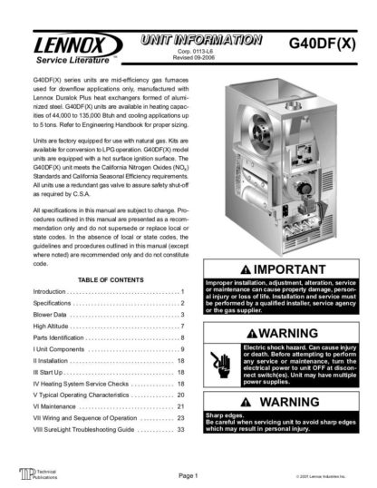 Lennox Furnace Service Manual 20