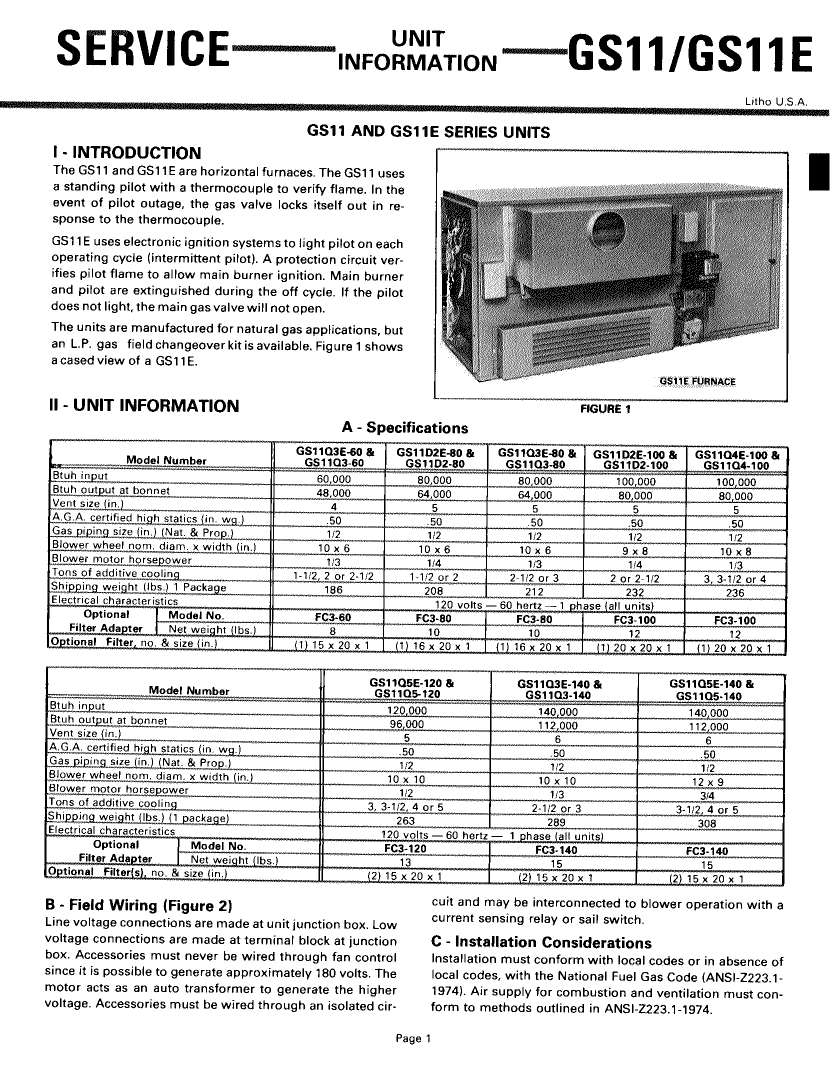 Lennox Furnace Service Manual For Models GS11 And GS11E