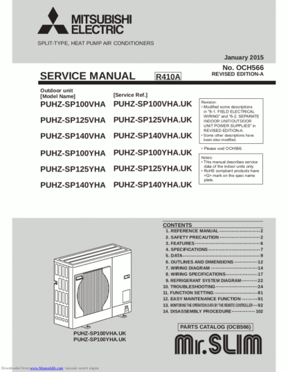 Mitsubishi Air Conditioner Service Manual 179