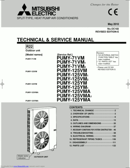 Mitsubishi Air Conditioner Service Manual 180