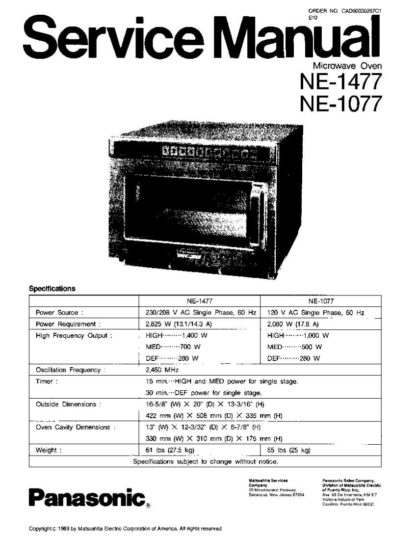 Panasonic Microwave Oven Service Manual 06