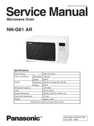 Panasonic Microwave Oven Service Manual 26